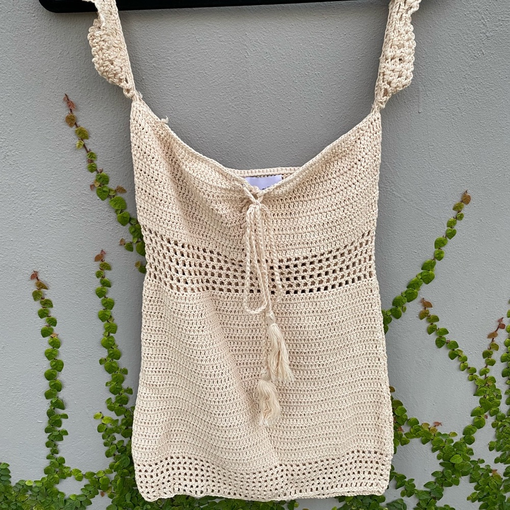Skylar and Madison Nude Crochet Mini Dress